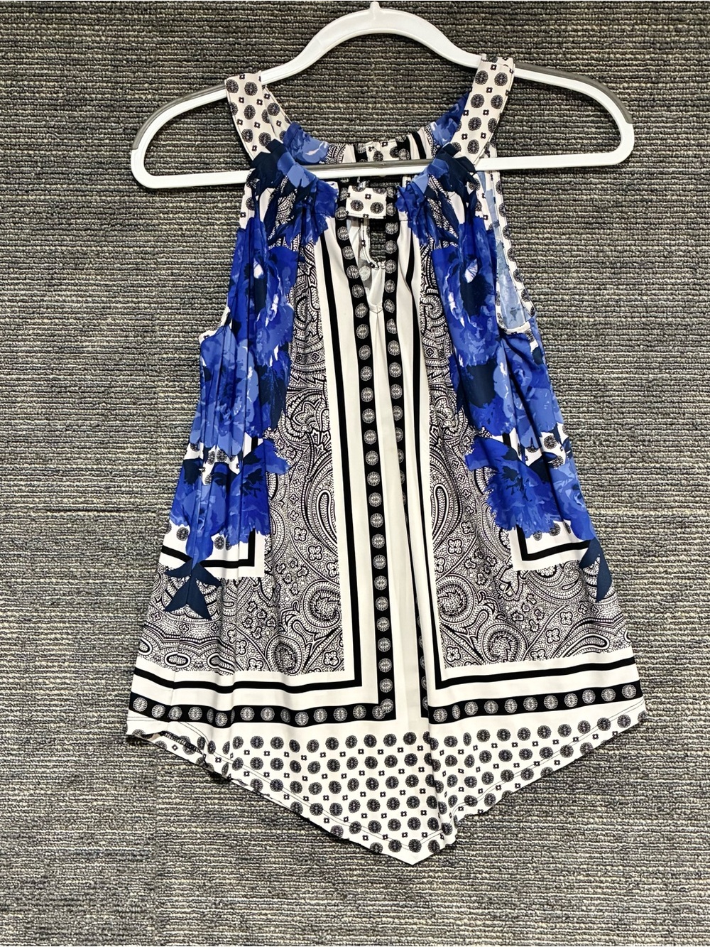 Blue Floral-Print Halter Tank Top